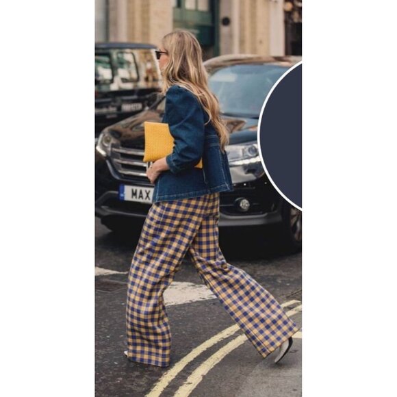 Anthropologie Find Me Now Gingham Wide Leg Pants Women Small Yellow Purpe Dainty - Picture 4 of 16